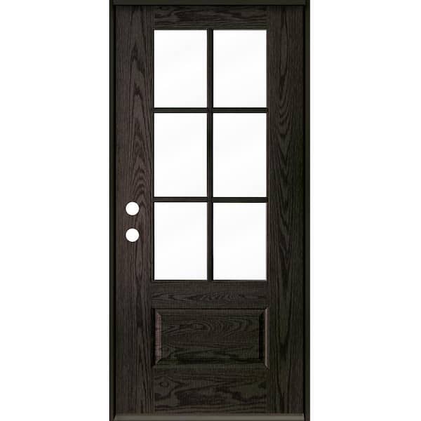 36 in. x 79 in. Insulated 6 Lite Clear Glass Right-Hand/Inswing Black BG Stain Wood-like Fiberglass Prehung Front Door