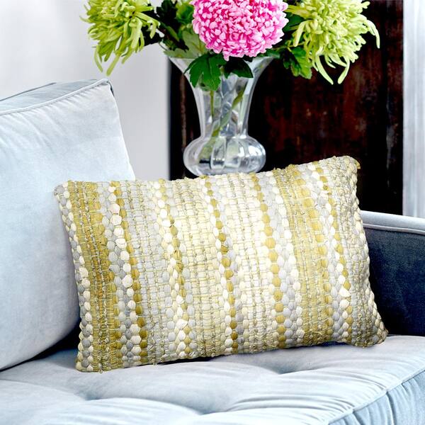 LR Home Contemporary 16 in. x 24 in. Yellow/Gray Rectangle Decorative Indoor Accent Pillow