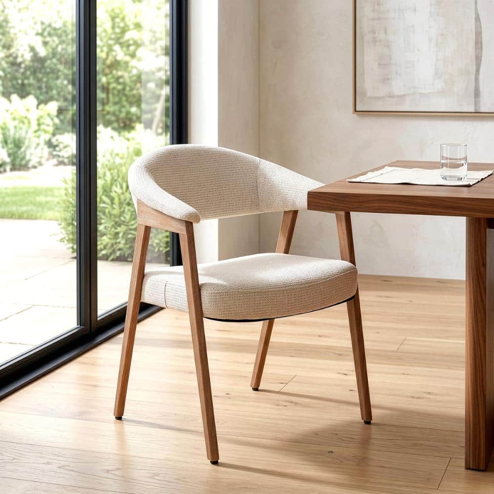 Glamour Home Berwyn Beige Washed Woven Fabric Dining Chair with