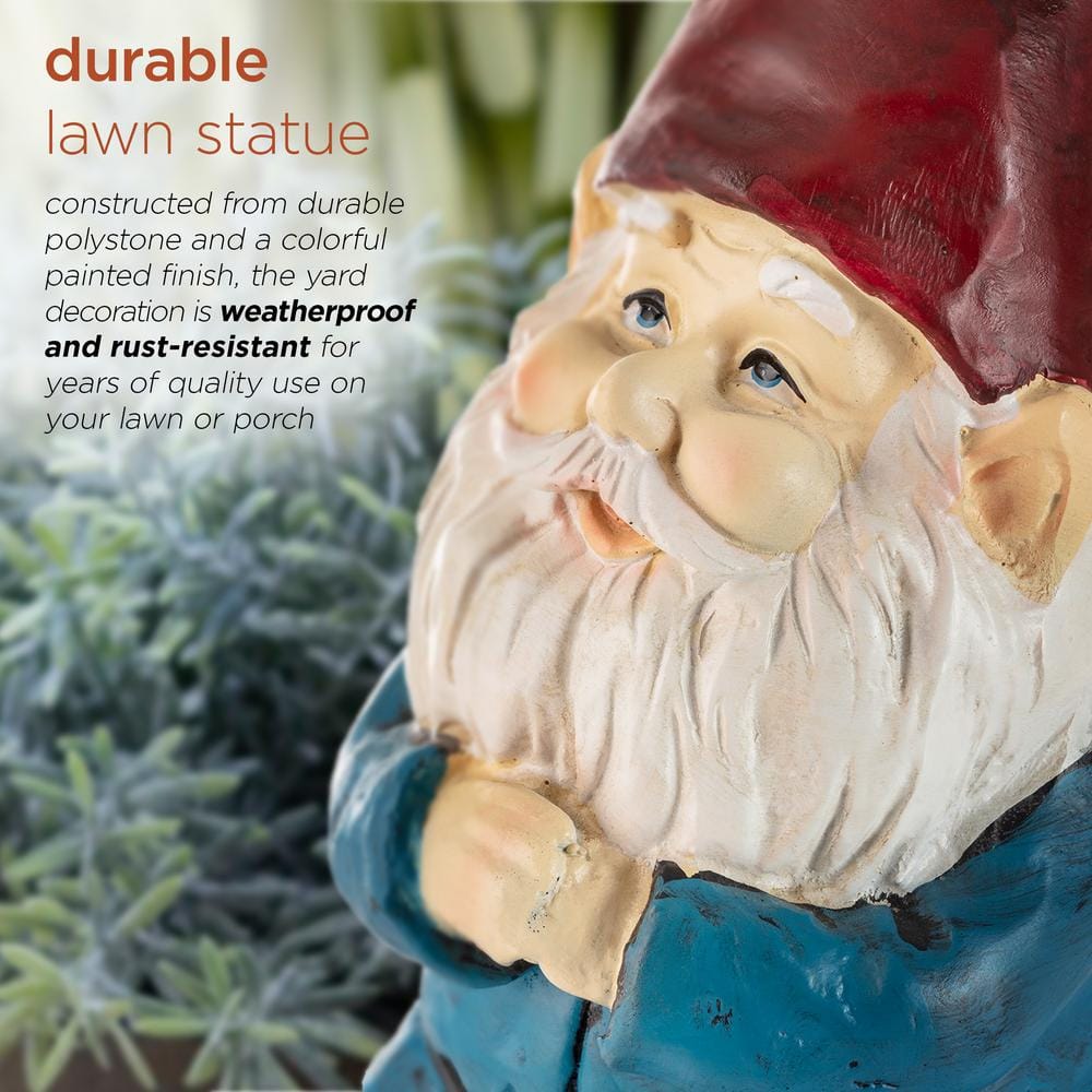12" Colorful Polystone Bearded Garden Gnome Statue with Red Hat