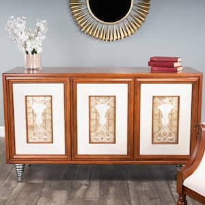 Shelly Medium Brown Wood, Leather and Capiz Shell Inlay 55 in. W Sideboard with 3 Doors and 2 Interior Shelves