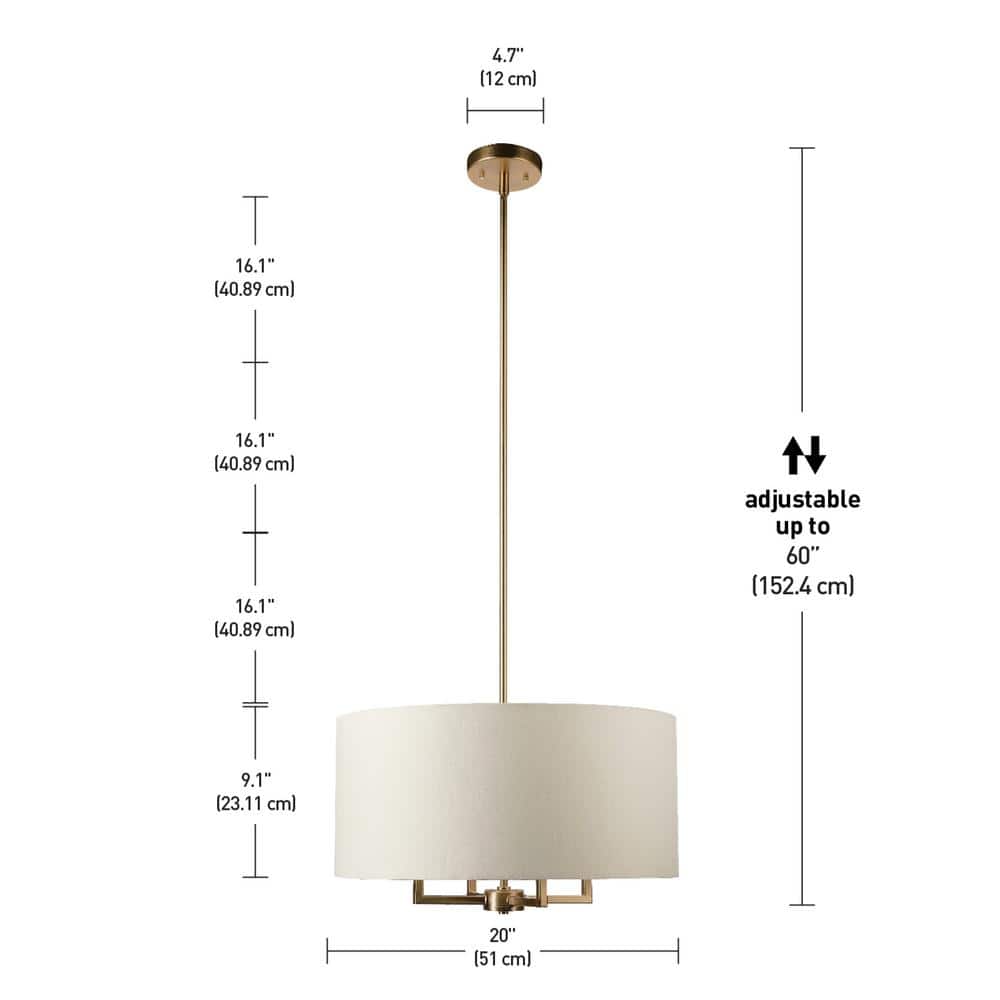 Emery 60'' Matte Brass Drum Pendant with Beige Fabric Shade