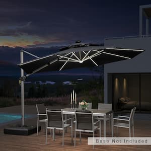 12 ft. Octagon Solar powered LED Patio Umbrella Outdoor Round Large Cantilever Umbrella Heavy Duty Sun Umbrella in Gray