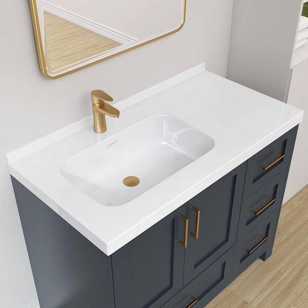 42 in. W x 22 in. D Solid Surface White Vanity Top Rectangular Single Sink Bathroom Vanity Top in Glossy White