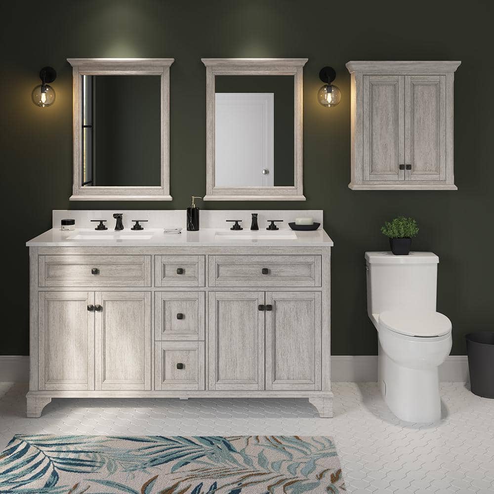 Ellery 60" Vintage Grey Double Freestanding Vanity with Oil-Rubbed Bronze Hardware