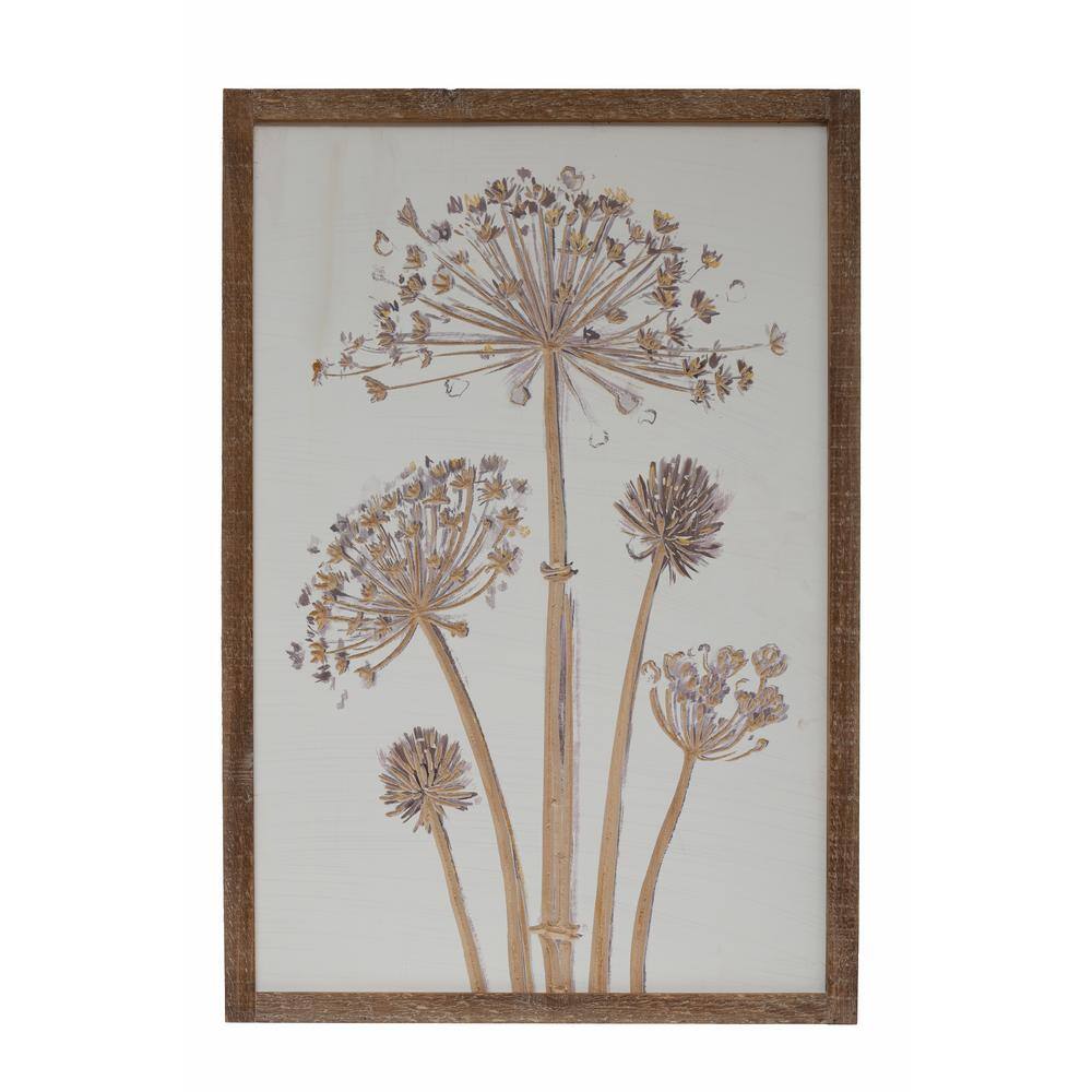 Cream Engraved Wood Flower Wall Art Set with Natural Frame