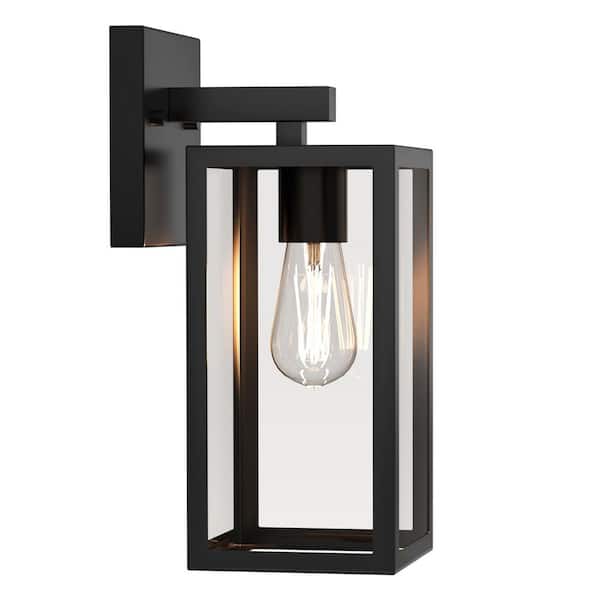 Exterior Waterproof Wall Lantern Light Fixtures 1-Light Black Wall Sconce with Clear Shade (1-Pack)