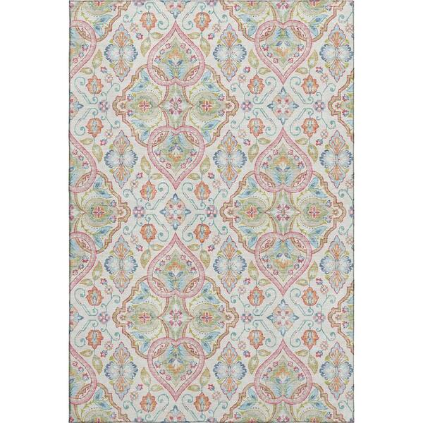 Mayfield Premium Machine Washable Abstract AMF2207 Ivory 3 ft. x 5 ft. Area Rug
