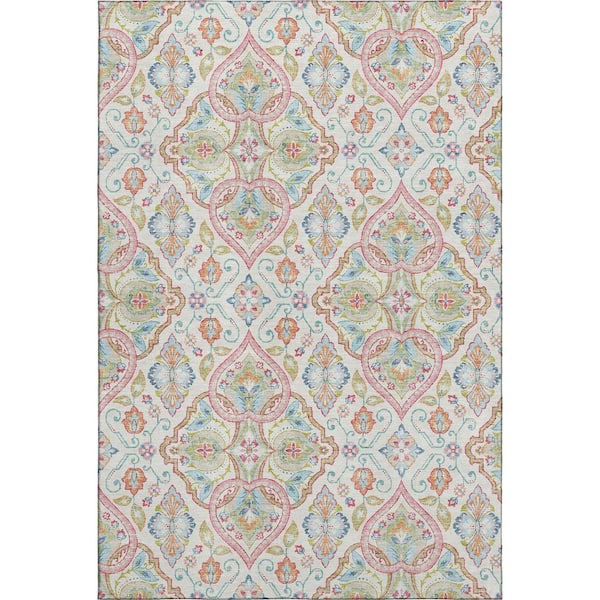 Mayfield Premium Machine Washable Abstract AMF2207 Ivory 9 ft. x 12 ft. Area Rug