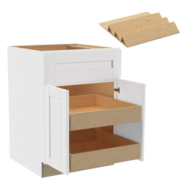 Home Decorators Collection Washington Vesper White Plywood Shaker Assembled Base Kitchen Cabinet 2ROT Spice24 W in. 24 D in. 34.5 in. H