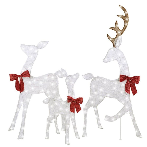 3-Pieces Outdoor Christmas Decoration Reindeer Family Yard Decoration with Cool White LED Lights
