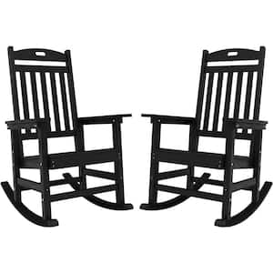 Black Plastic Patio Outdoor Rocking Chair, Fire Pit Adirondack Rocker Chair with High Backrest(2-Pack)