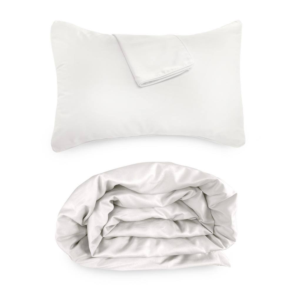 King/California King White Bamboo Duvet Cover Set with Shams