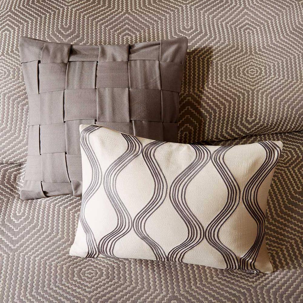 Queen Gray and Brown Geometric Jacquard Comforter Set