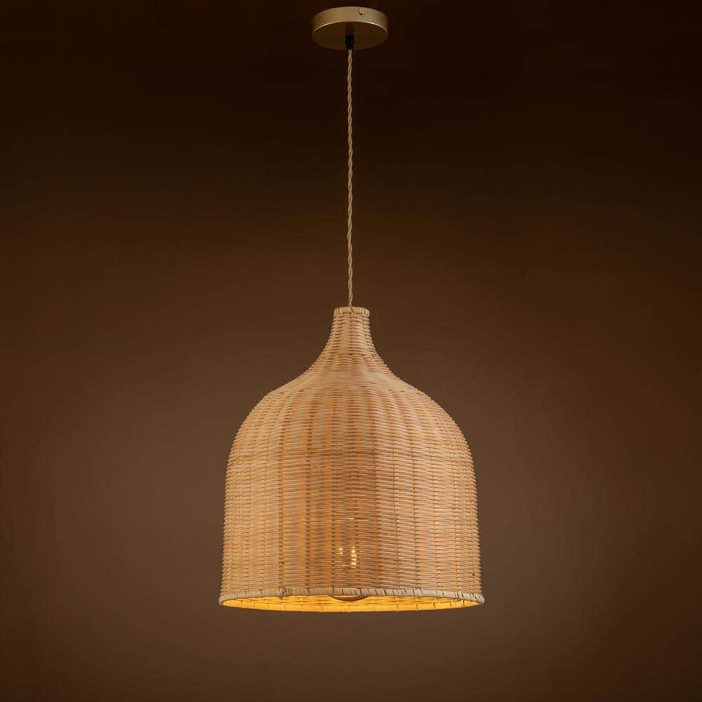 Bohemian Charm Handwoven Rattan Dome Pendant Light in Brown
