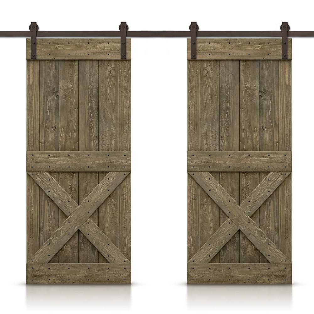 Mini X 72 in. x 84 in. Aged Barrel Stained DIY Solid Pine Wood Interior Double Sliding Barn Door with Hardware Kit price history on PriceWatchPro