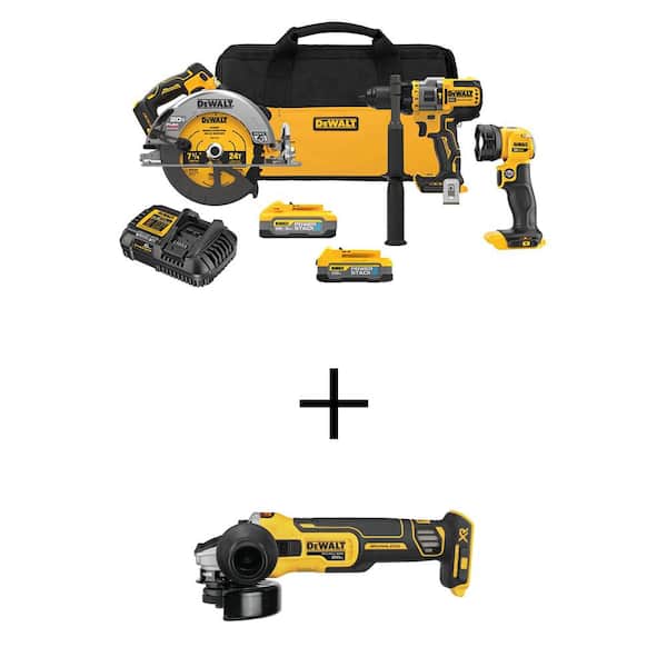 DEWALT 20V MAX Lithium-Ion Cordless 3-Tool Combo Kit and 4.5 in. Small Angle Grinder with 5.0 Ah Battery and 1.7 Ah Battery