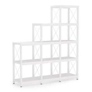 Earlimart 51.57 in. White Engineered Wood and Metal 4-Shelf Etagere Bookcase with 12-Cube Storage Organizer