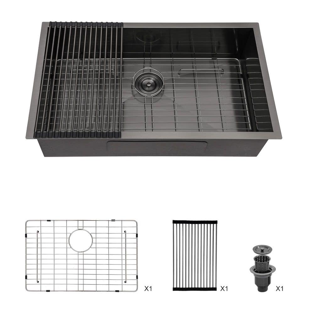 28 in. Undermount Single Bowl 18-Gauge Gunmetal Black Stainless Steel Kitchen Sink Zero Radius Corners with Bottom Grid price history on PriceWatchPro