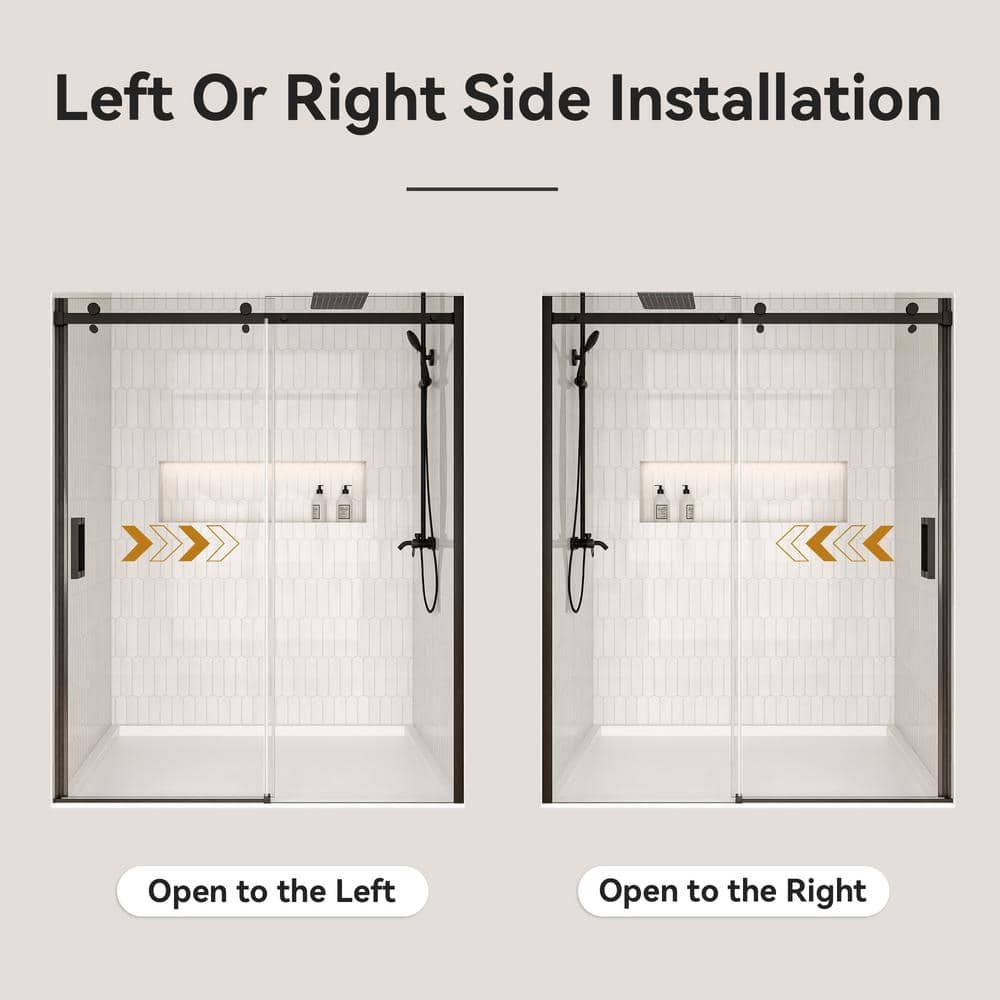 Matte Black Semi-Frameless Sliding Shower Door with Clear Glass
