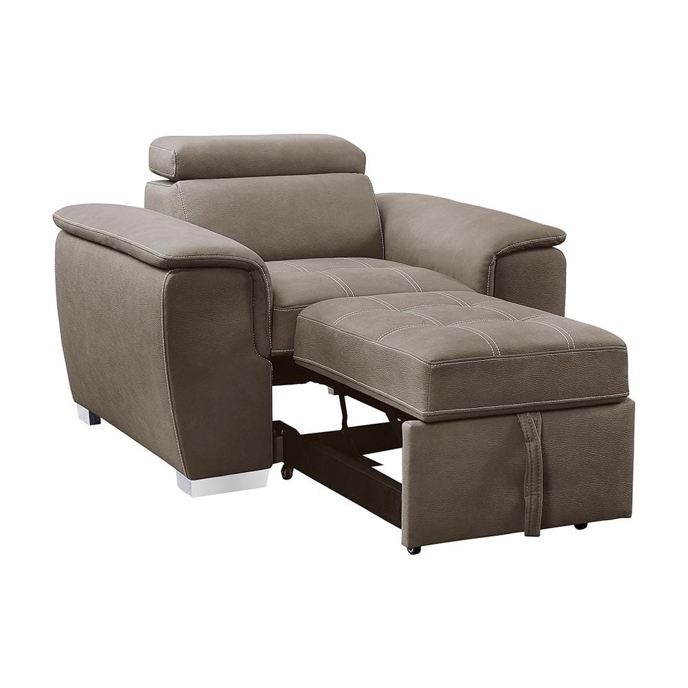 Taupe Microfiber Chaise with Pull-Out Ottoman