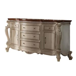 64.17 in. White and Brown Wooden Dresser Without Mirror