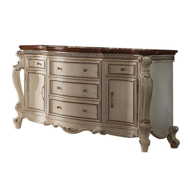 Benjara 64.17 in. White and Brown Wooden Dresser Without Mirror