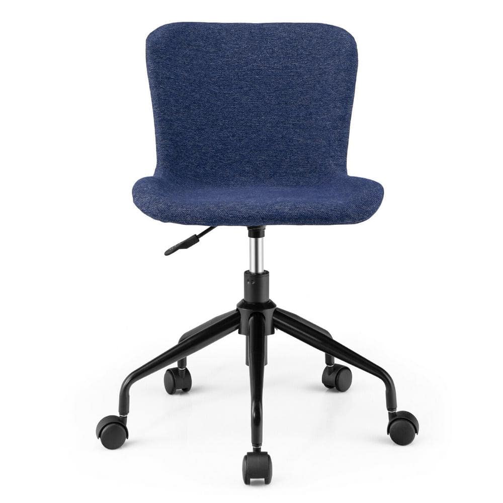 Mid Back Armless Office Chair Adjustable Swivel Linen Task Chair Blue