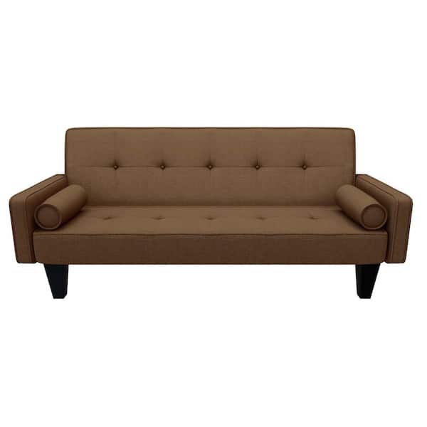 wetiny 72 in. W Linen Fabric Modern Convertible Sofa Bed with Removable Armrests Brown