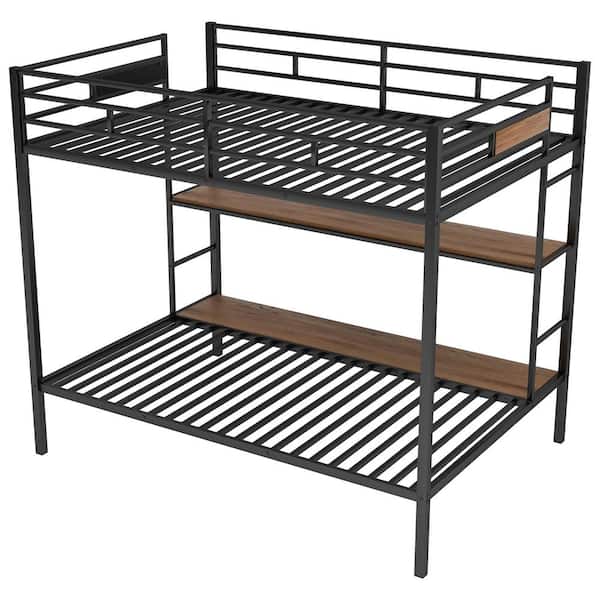 STICKON Brown Full Over Twin Metal Bunk Bed with Shelves