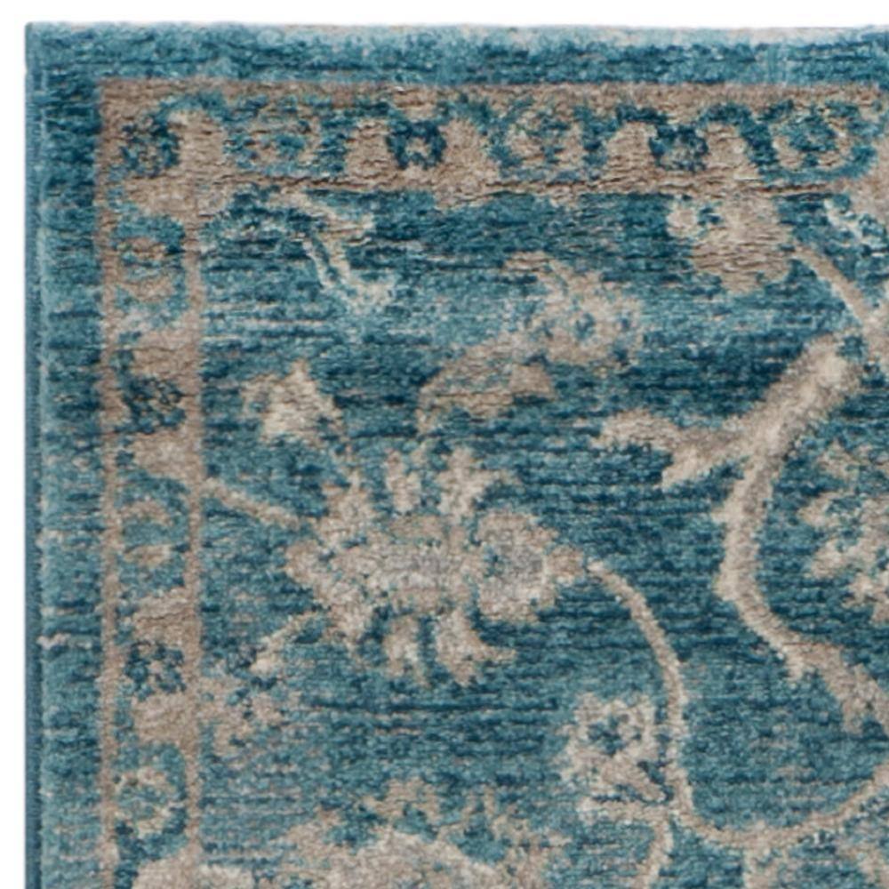 Blue and Beige Stain-Resistant Floral Runner Rug