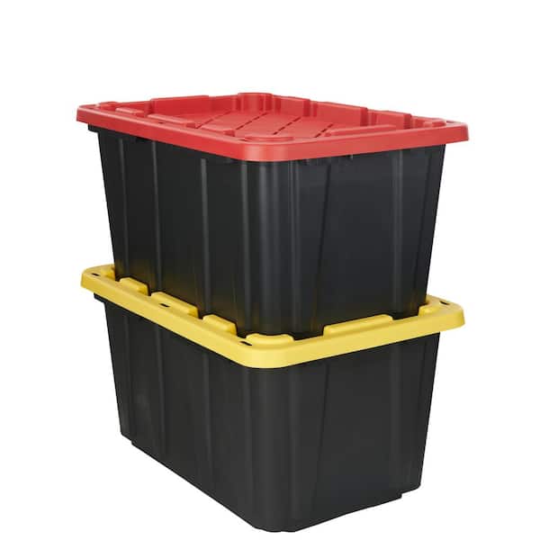 Hyper Tough 5 Gallon Snap Lid Plastic Storage Bin Container, Black with Red  Lid, Set of 4
