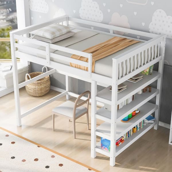 Harper & Bright Designs Modern White Wood Frame Full Size Loft Bed