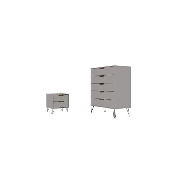 Manhattan Comfort Rockefeller Off White and Nature 5-Drawer Dresser and 2-Drawer Nightstand Set