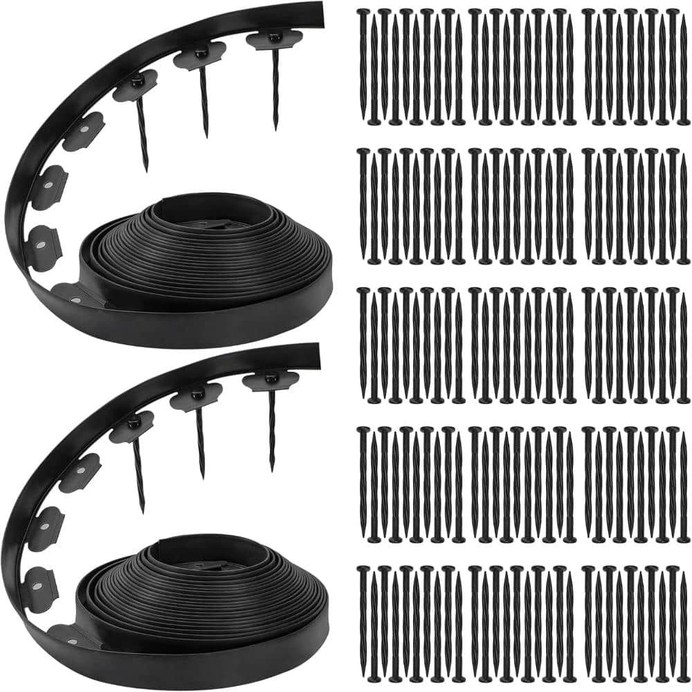 2 Pack 1.5 in. x 50ft. Plastic Garden Border Edging Kit with Anchoring Spikes, Flexible Garden Edging, Black price history on PriceWatchPro