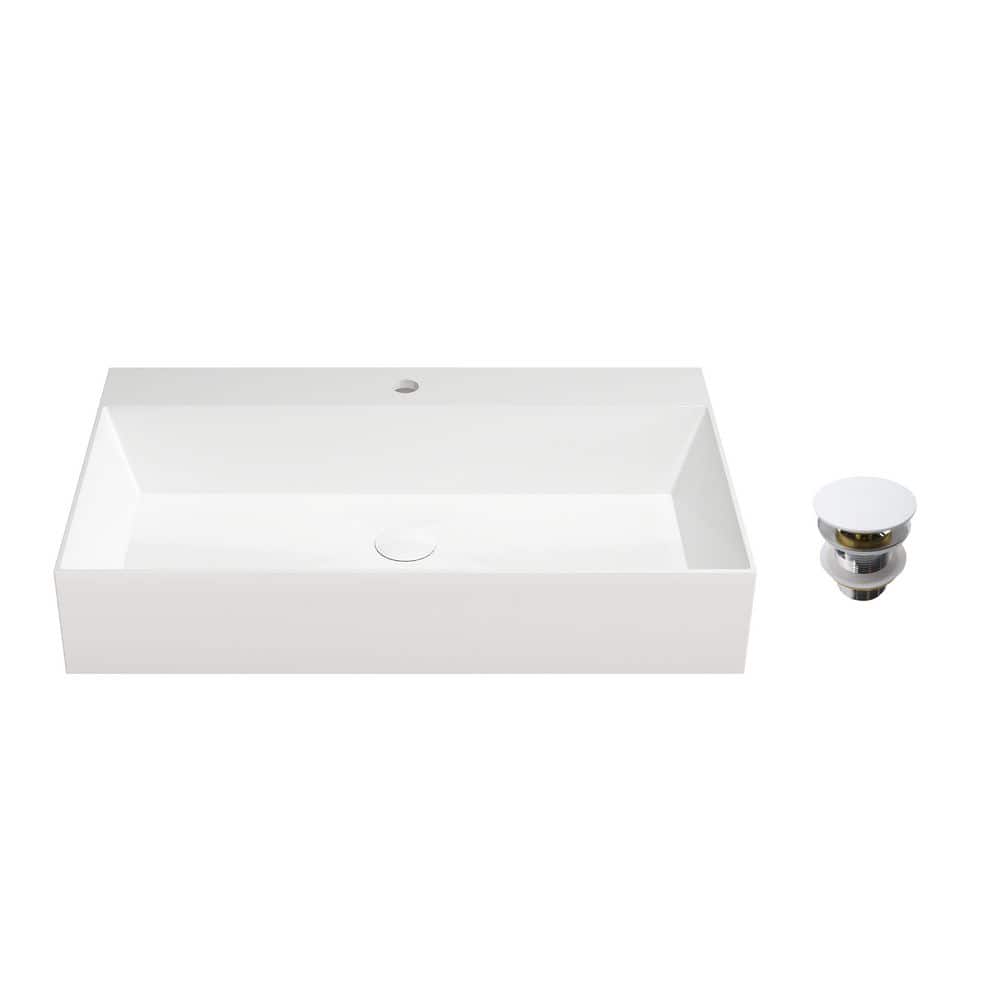 30 in. x 18 in. Matte White Wall-Mount Rectangular Solid Surface Bathroom Sink with Pop-up Drain and Faucet Hole price history on PriceWatchPro