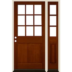 50 in. x 80 in. Right Hand 9-Lite English Chestnut Stain Douglas Fir Prehung Front Door Right Sidelite