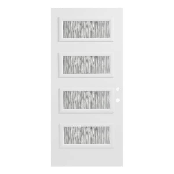Stanley Doors 36 in. x 80 in. Lorraine Grain 4 Lite Painted White Left-Hand Inswing Steel Prehung Front Door