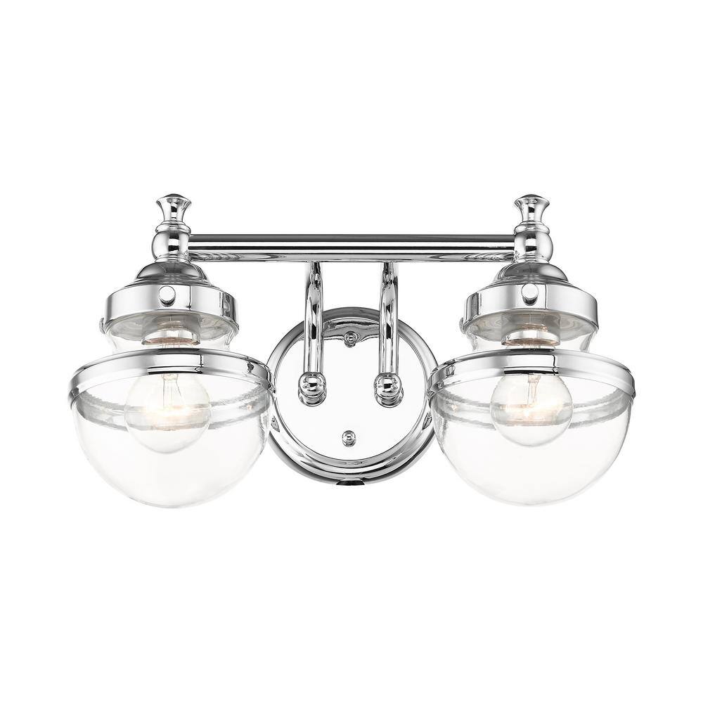 Oldwick Polished Chrome 2-Light Vanity with Hand Blown Clear Glass