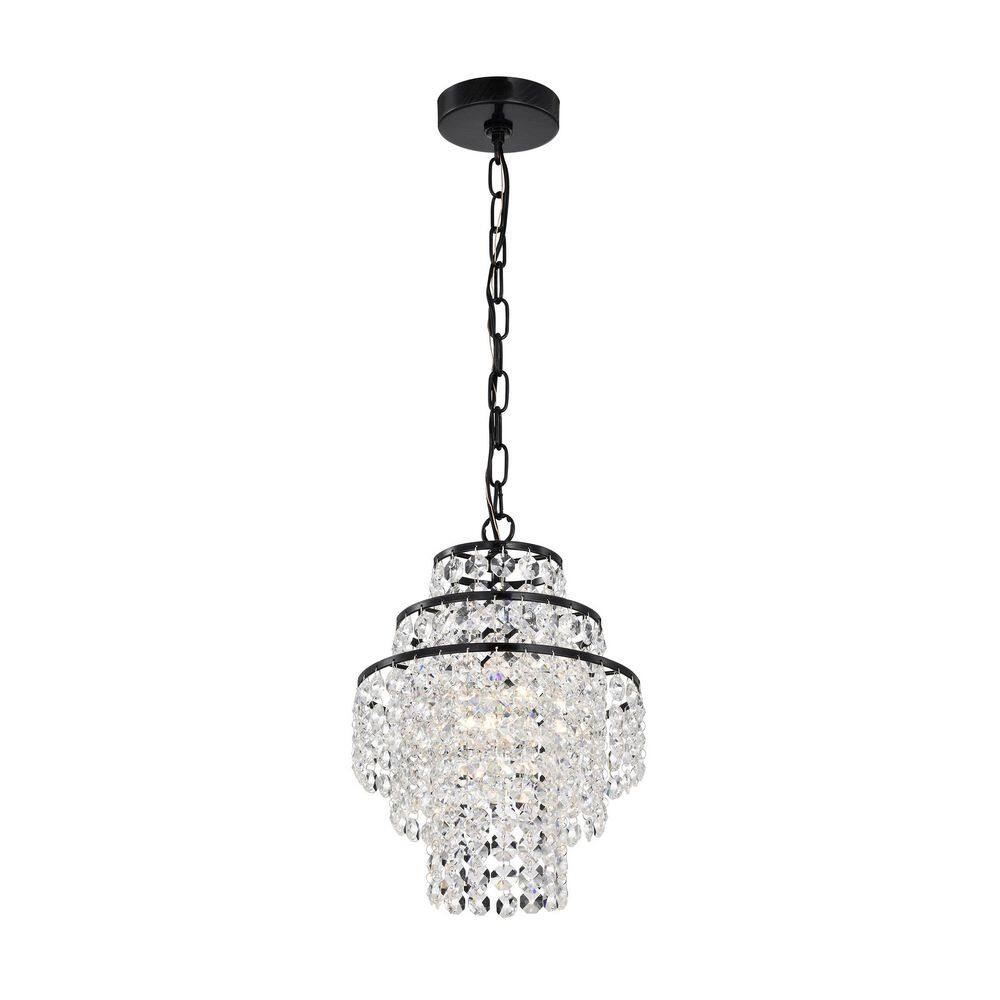 Antique Black Mini Chandelier with Tiered Crystal Cascades