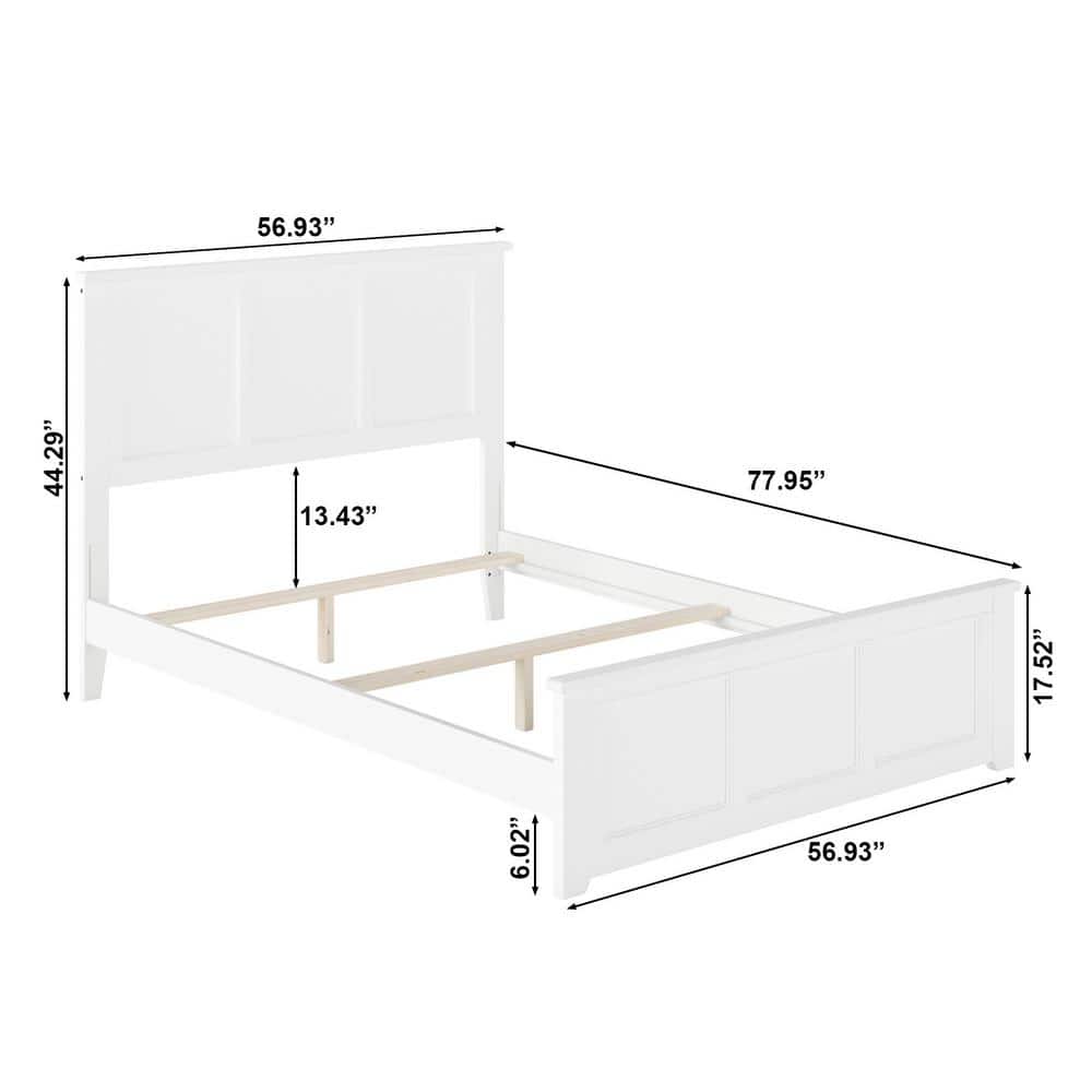 Madison White Full Wood Platform Bed with Headboard and Footboard