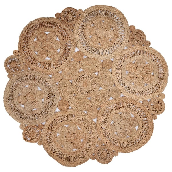 Finn Floral Fantasy Natural Beige/Tan 4 ft. x 4 ft. Round Organic Jute Area Rug