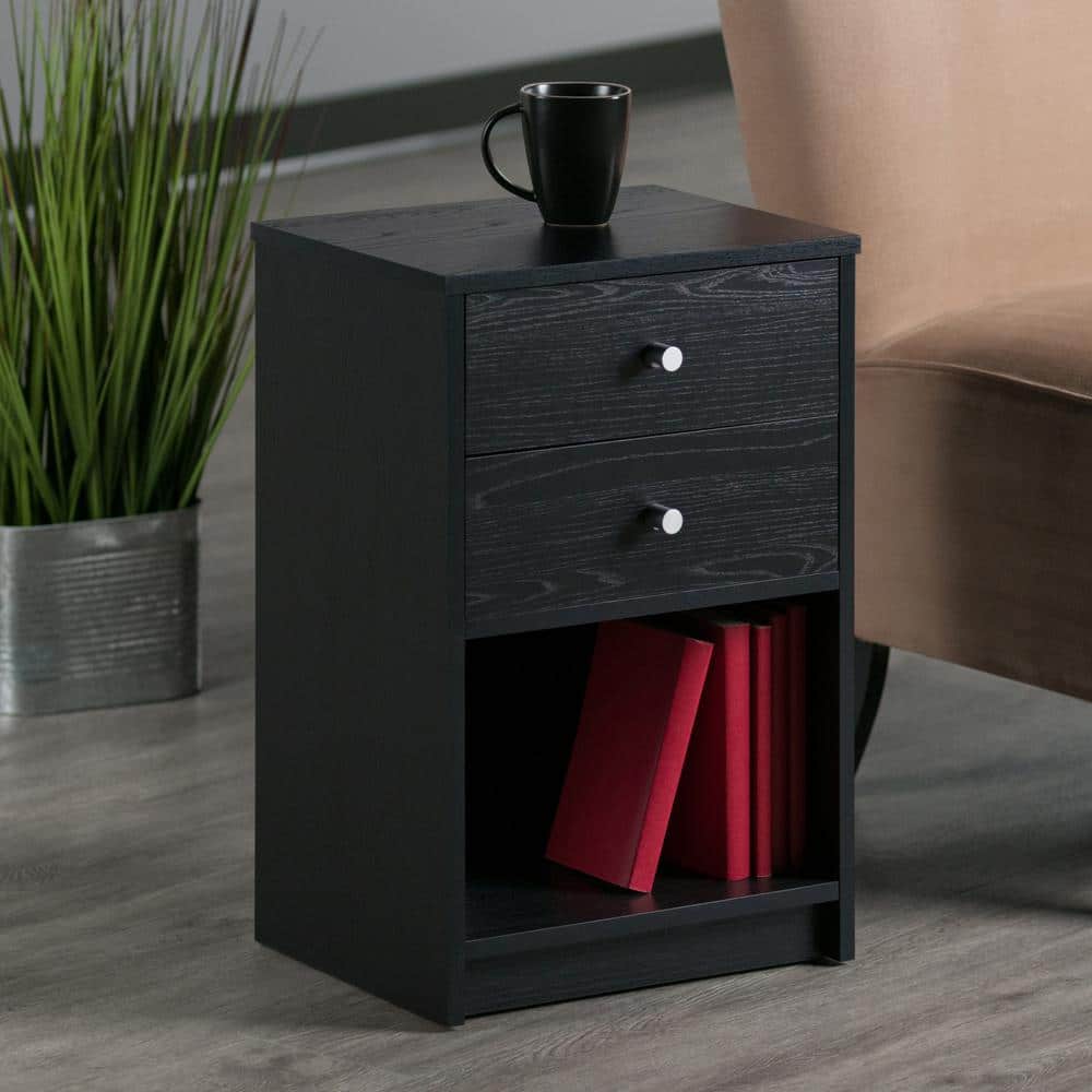 Black Transitional 2-Drawer Rectangular Nightstand