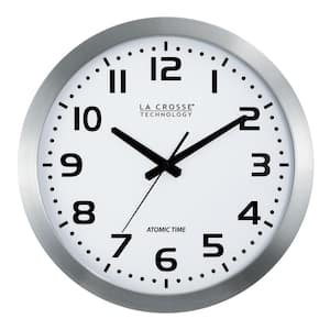 16 in. White Dial Brushed Silver Atomic Analog Wall Clock