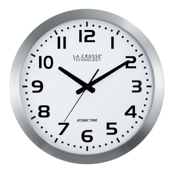 La Crosse Technology 16 in. White Dial Brushed Silver Atomic Analog Wall Clock