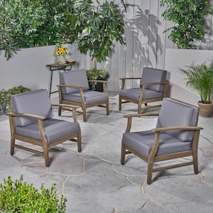 Perla Grey Removable Cushions Wood Outdoor Lounge Chair with Dark Grey Cushions (4-Pack)