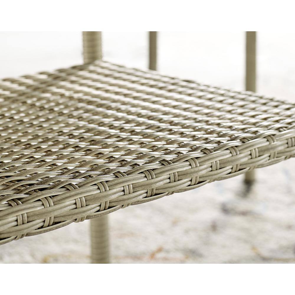 Light Gray All-Weather Wicker Outdoor Cocktail Table with Glass Top