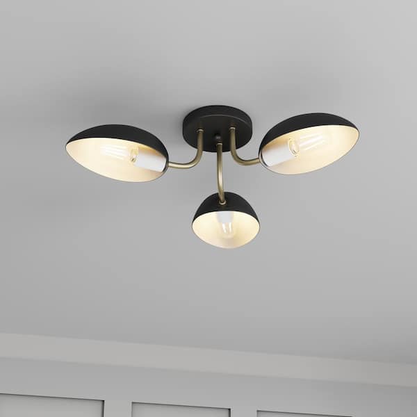 aiwen Modern 23.62 in. 3-Light Black Semi-Flush Mount Ceiling Light with Metal Shades