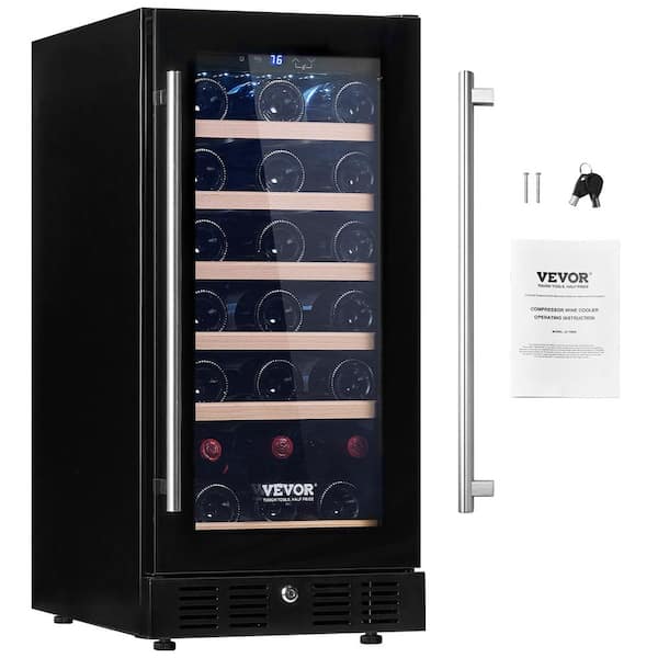VEVOR Wine Cooler 15in.W Dual Zone 30-Win 41-71.6℉ Bottles Capacity Beverage and Wine Refrigerator w/ White LED Light in Black