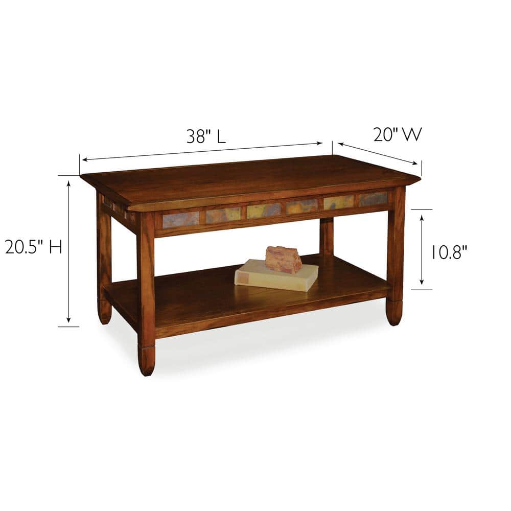 Rustic Oak Rectangular Coffee Table with Slate Details